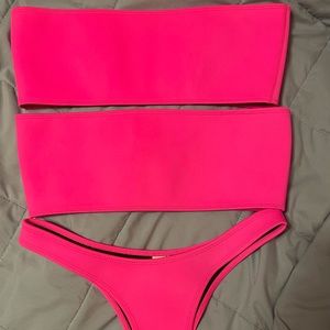 Neon pink hoaka bandeau neoprene bikiniset triangl